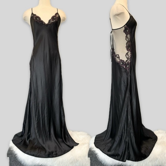 🌺SOLD🌺 Y2K Victoria’s Secret Silk Sheer Mesh Black Purple Maxi Gown Slip Dress - Picture 5 of 11